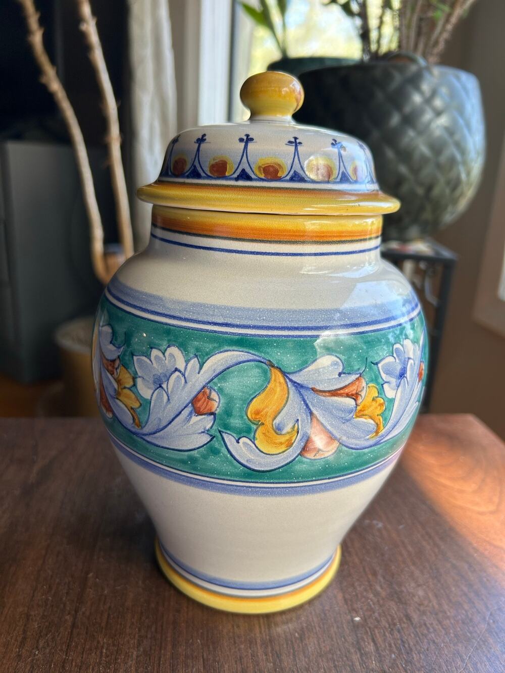 Vintage 1980s Lidded Majolica Canister Handmade Italy